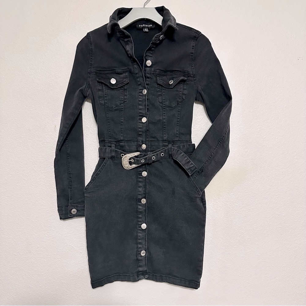 Parisian Black Stone Washed Denim Mini Dress